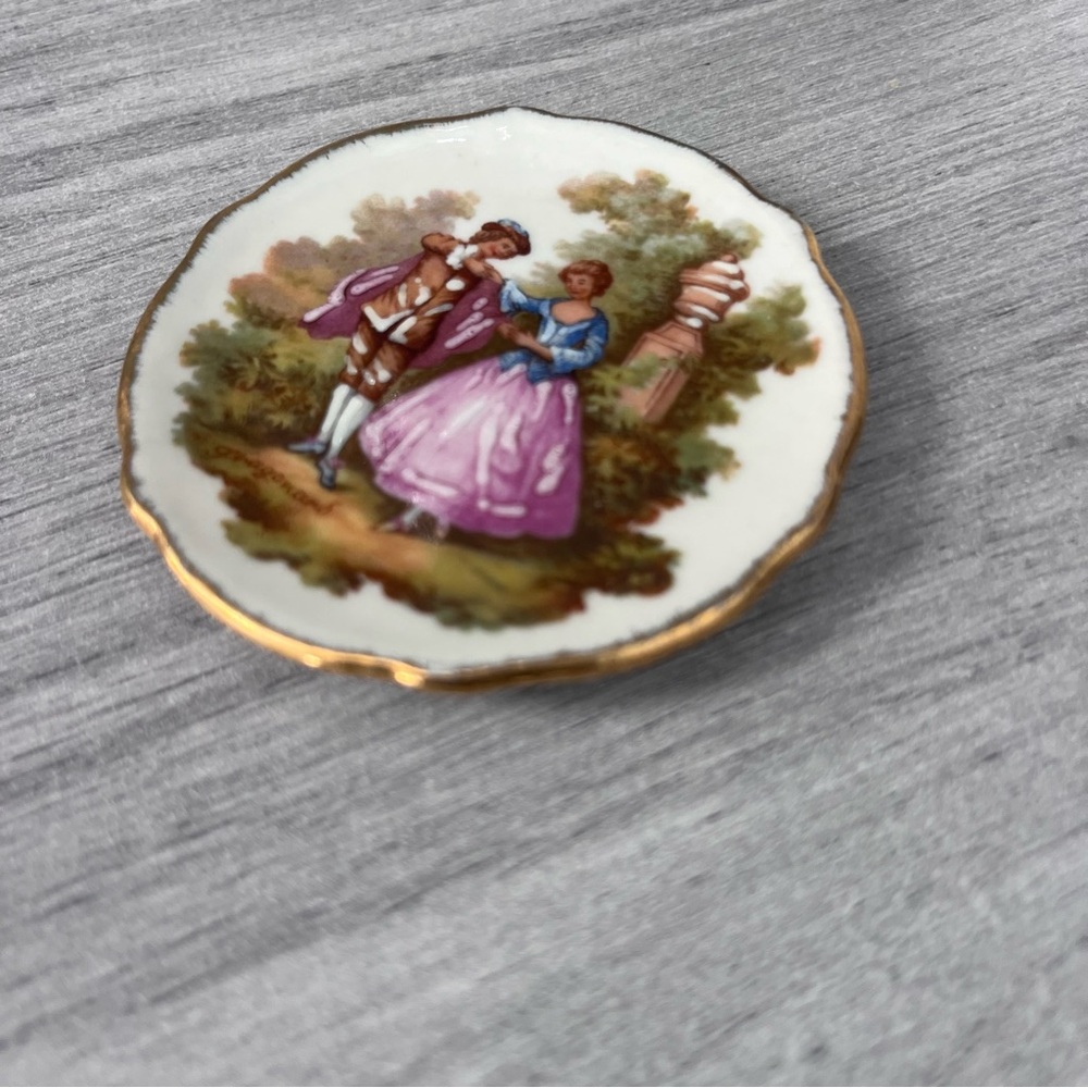 Vintage Butter Pat Decorative Mini Plate with Romantic French Scene - Picture 3 of 4
